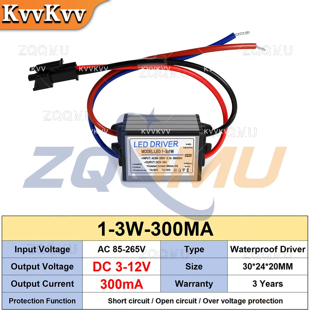 AC85-265V LED Driver 1-3W 4-7W 8-12W 12-18W 18-24W 25-36W 20W 30W 300mA IP65 Waterproof Power Supply Lighting Transformer