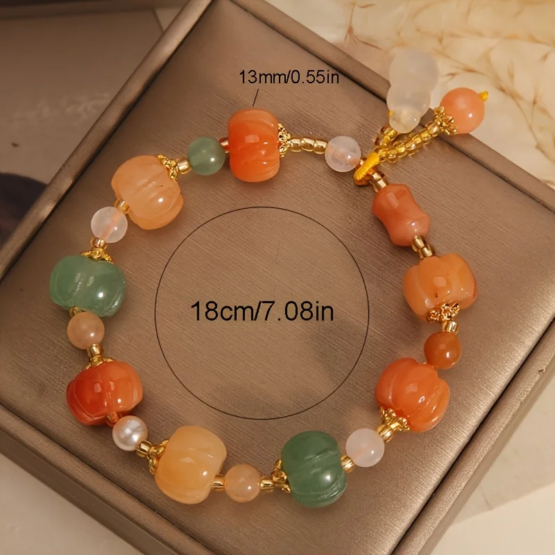 1 Piece New Vintage Bohemian Natural Stone Pumpkin Beaded Bracelet, Light Luxury Senior Sense Jewelry