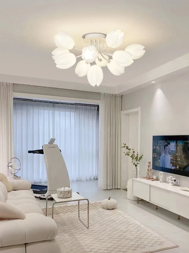 

Modern Home Décor Living Room Ceiling Lamp Tulip Magnolia Flower Acrylic Lampshade French Restaurant Bedroom Led Lights