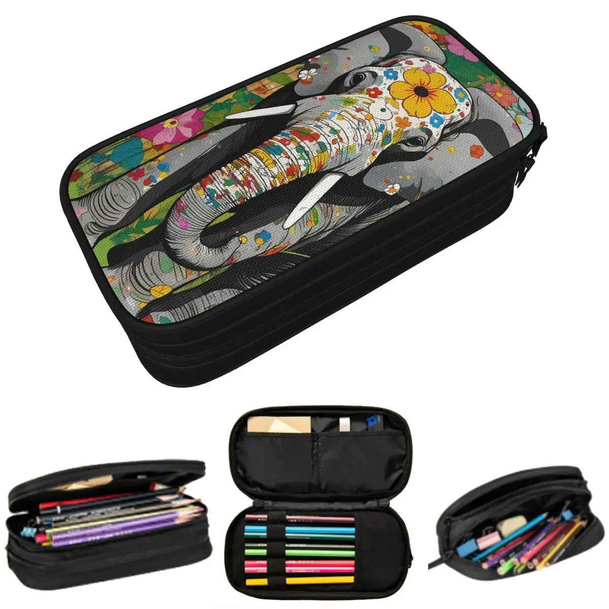

Пенал для карандашей в мультяшном национальном стиле с изображением слона и узорами хной для детей, школьный пенал-коробка, сумка для канцелярских принадлежностей, держатель для ручек