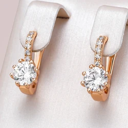 Kinel Simple 585 Rose Gold Color Bridal Wedding Earrings Shiny Natural Zircon High Quality Daily Fine Jewelry Women Gift