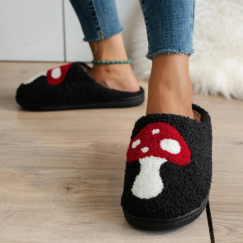 Fashion Mushroom Slides Slippers Shoe Women Flat Footwear Winter Home Slippers Woman Man Fulffy Fur Slides Indoor House Shoes