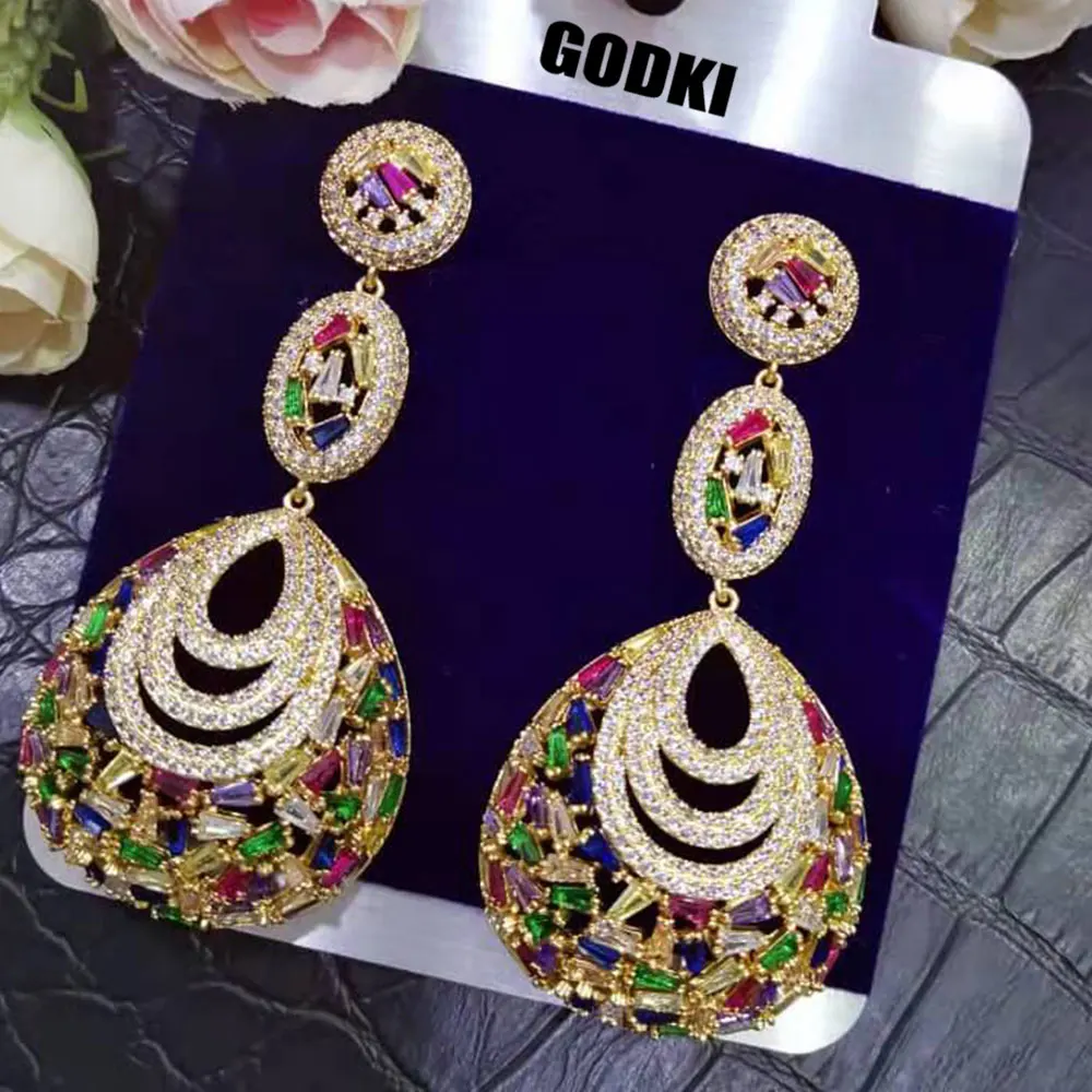 

GODKI New Trendy Luxury 2PC Necklace Earring Sets Jewelry Set For Women Wedding Party Full Zircon Dubai Bridal jewelry Sets