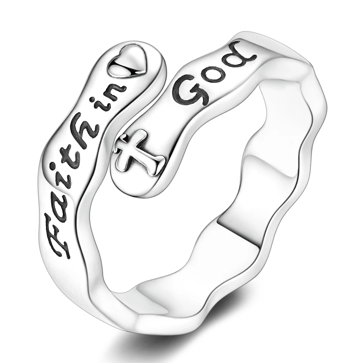 

925 Sterling Silver Open Ring Cross God Adjustable Ring For Woman Wedding Party Jewelry