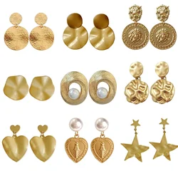 European Alloy Gold Color Geometry Clip Earrings Non Pierced Ears Hole Women Simple Irregular Round Slice Disc Clip on Earrings