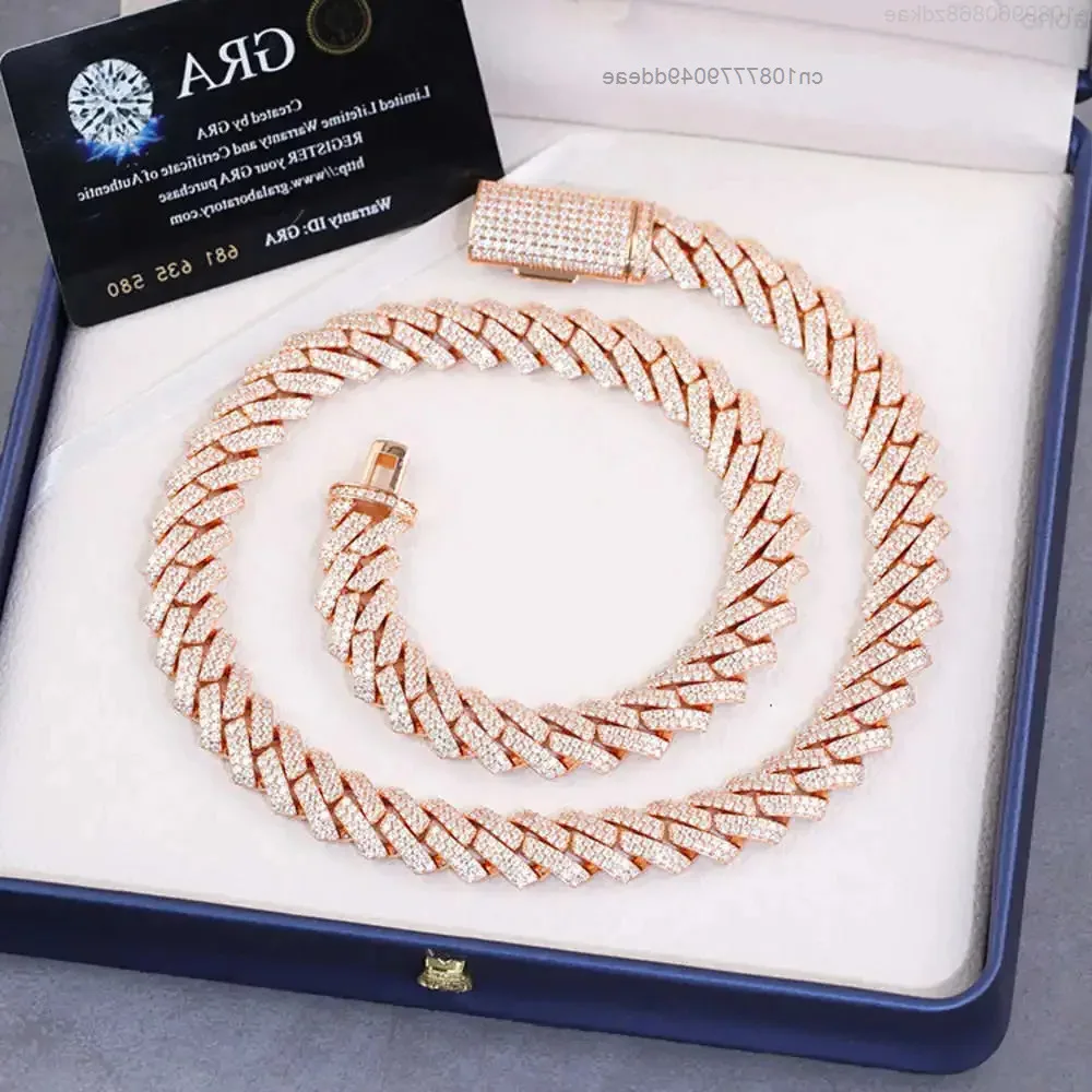 

Wholesale 15mm Hip Hop Vvs Diamond Necklace 925 Sterling Silver Iced Out Cuban Link Moissanite Chain