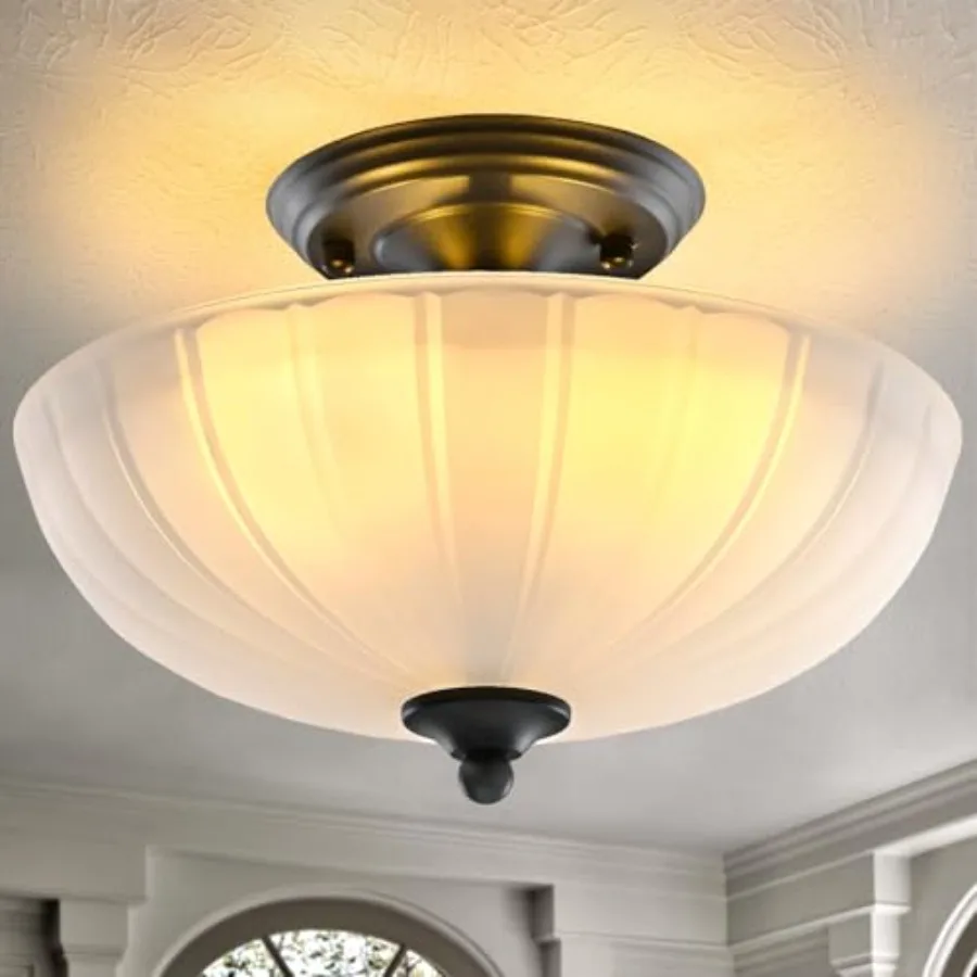 

Semi Flush Mount Ceiling Light 3-Light Kitchen Ceiling Lighting Fixtures with Glass Lampshade Black Modern Chandelier for Livin