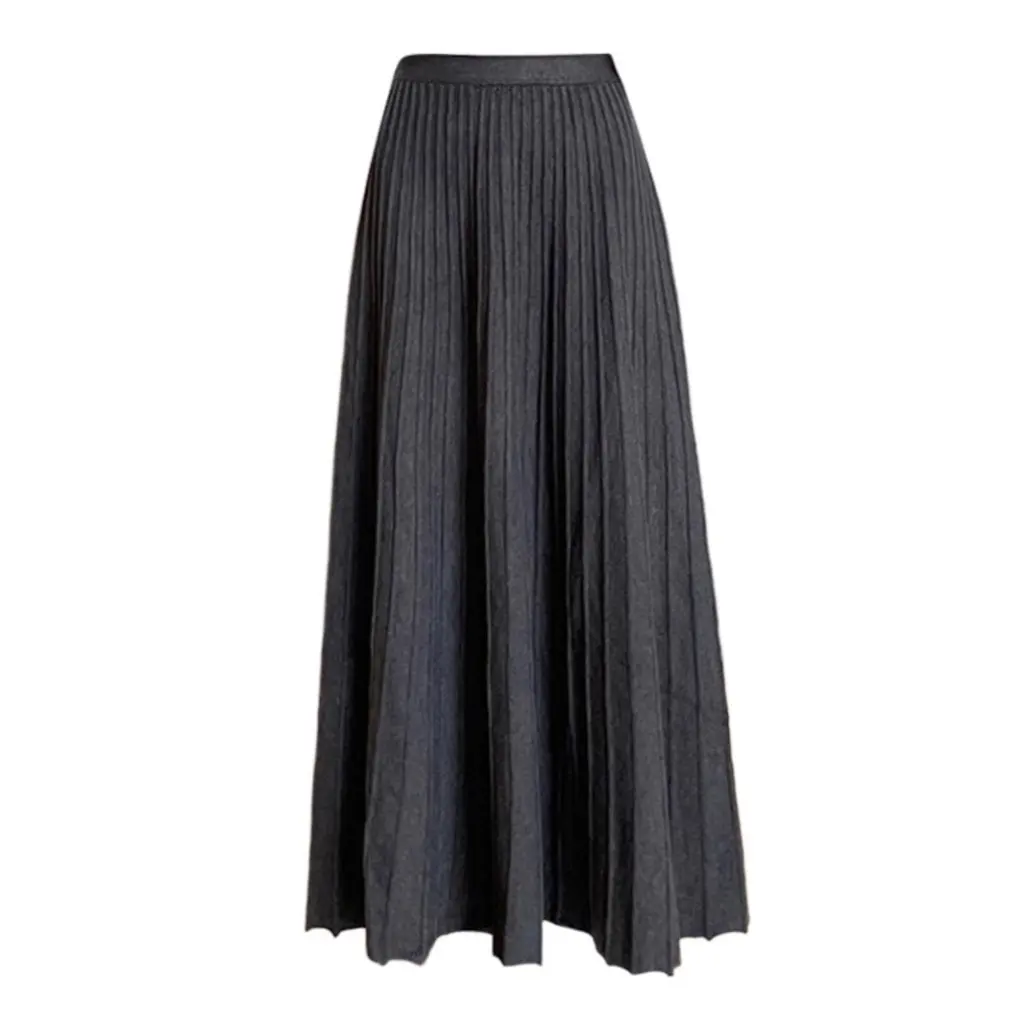 Damen-Strickrock mit hoher Taille, A-Linie, schlankmachender, gestapelter Taillen-Plissee-Swing-Regenschirmrock für Herbst und Winter