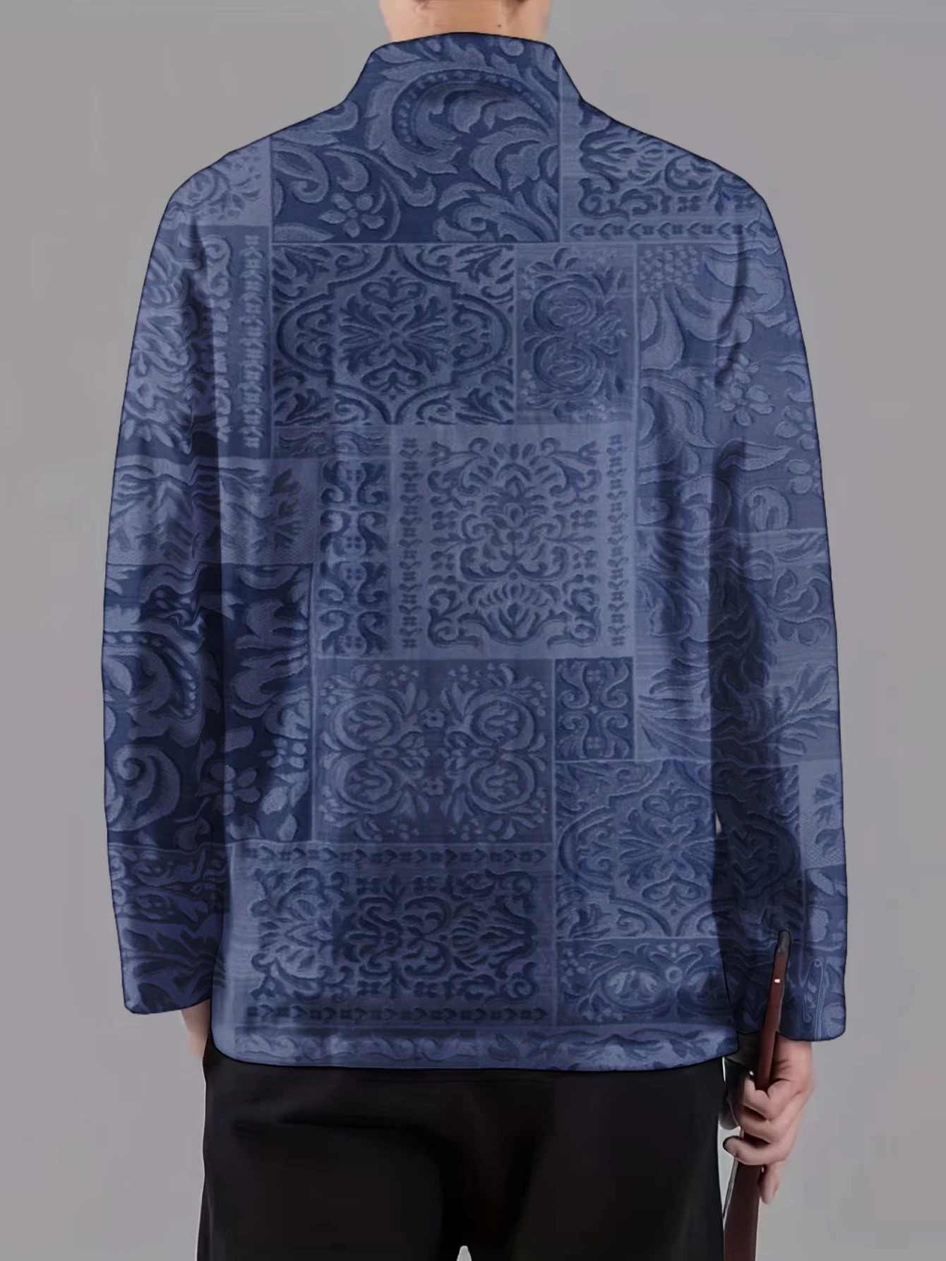 Men Mandarin Collar Frog Button Jacket Dragon Beast Floral Totem Ink Art Print Traditional Outerwear