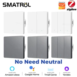 Interruptor de luz inteligente Tuya Zigbee EU UK, interruptor de botón sin cable neutro, sin condensador, compatible con aplicación Smart Life, Alexa y Google Home