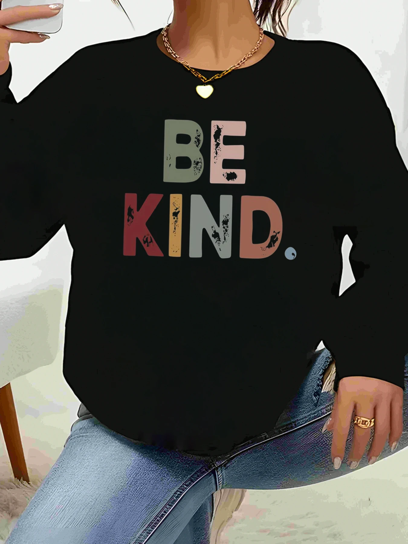 

Толстовка с круглым вырезом с принтом Be Kind, осенне-зимняя повседневная одежда, женская мода