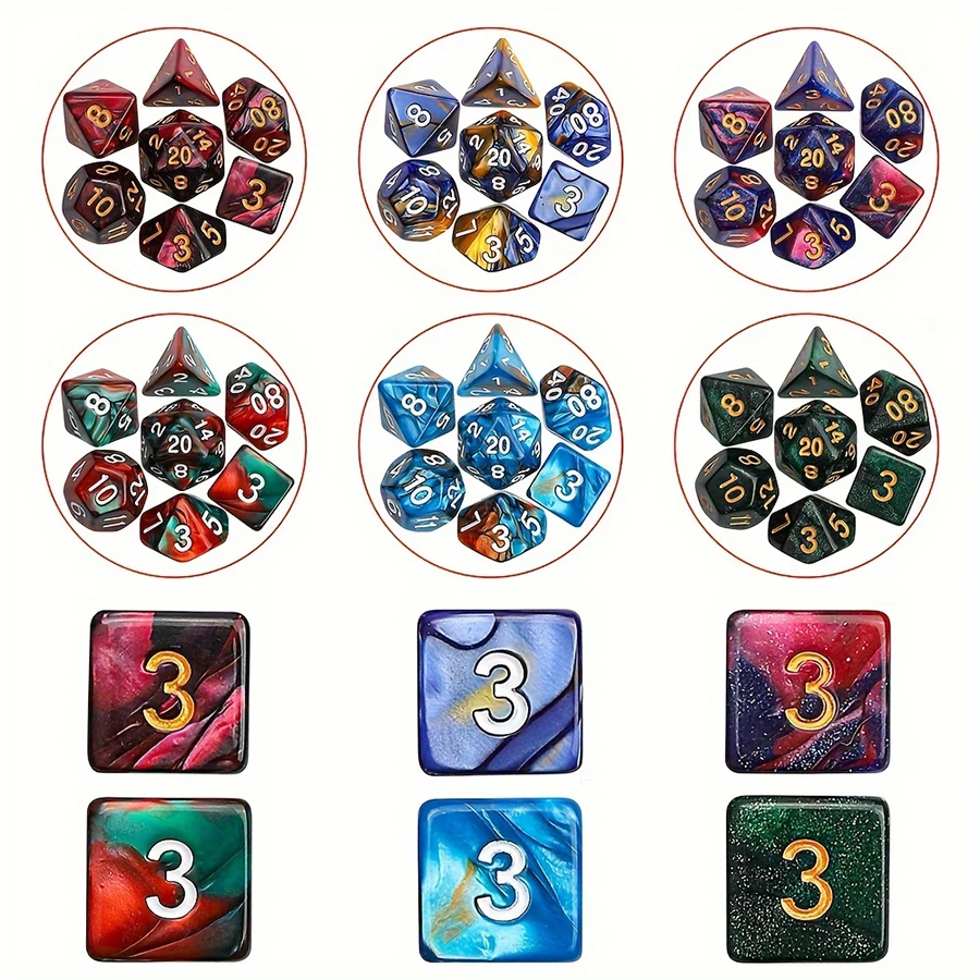 28-49 قطعة مجموعة نرد متعدد السطوح مع حقيبة تخزين سوداء عدد اللون نرد متعدد السطوح RPG D & D ملحقات ألعاب لعب الأدوار