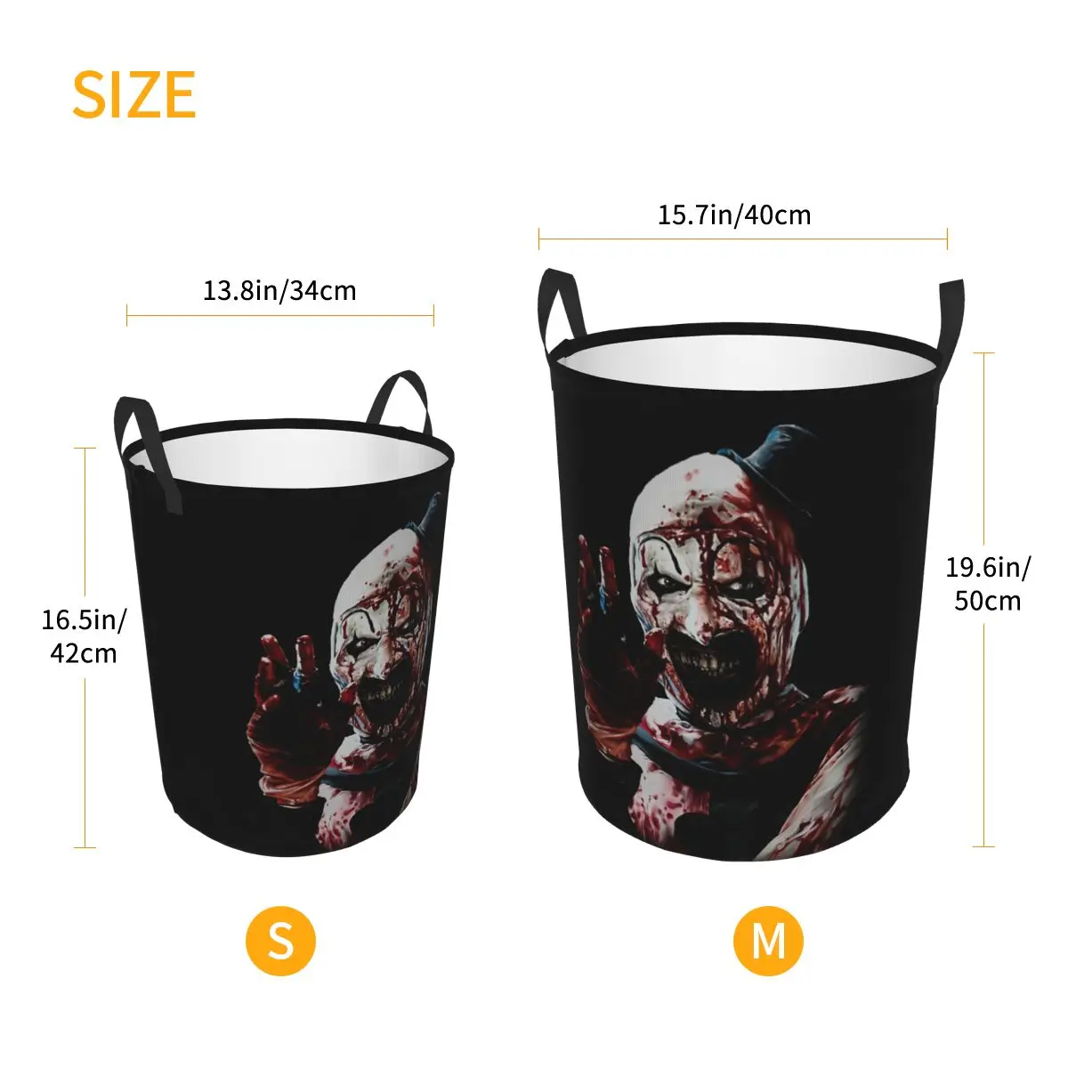 Halloween Clown Horror Movie Terrifier Foldable Laundry Baskets Dirty Clothes Toys Sundries Storage Basket Large Waterproof Bag