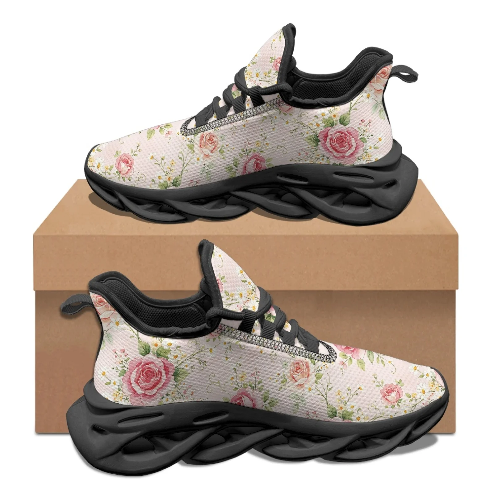 PENSTROLL Pink Rose Floral Lightweight Athletic Sneakers for Workout Mesh & EVA Men's Running Shoes Fashion Sneakers