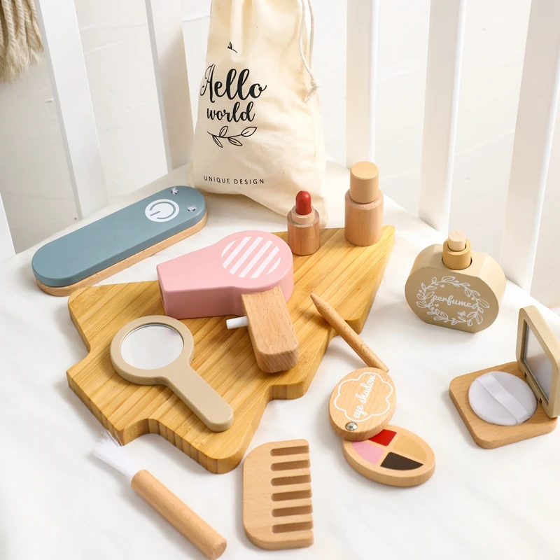 Children Wooden Make-up Toy Montessori Simulation Toys Girls Beauty Play House Toys Baby Cosmetics Makeup Set Toy Kid Gifts