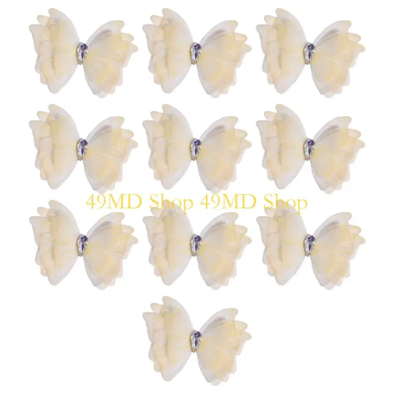 49MD 10Pcs Tulle Butterfly Applique Craft Kits Garment Hair Clip Project Accessory