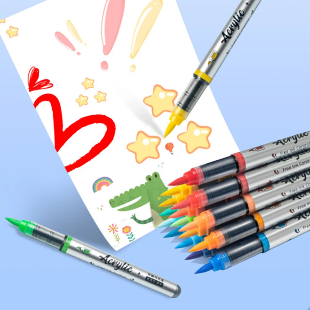 Acrylfarben-Marker, 12-teiliges Set mit Pinselspitze und 9 professionellen Farben für DIY und Kunstbedarf – Detail 2