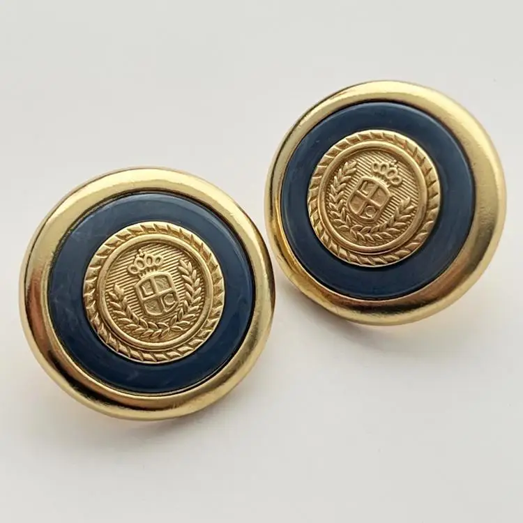 European and American deep blue circular pattern earrings