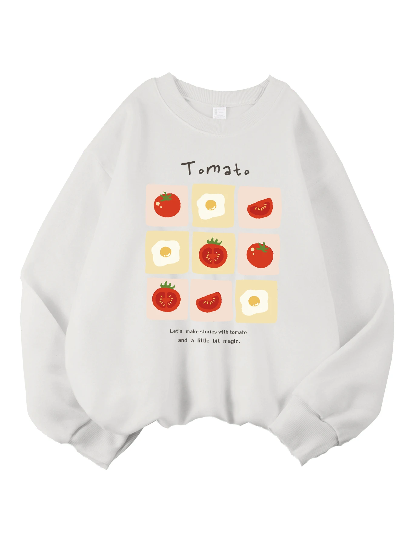 토마토와 계란 그림 프린트 스웨트 여성 o 넥 옷 가을 양털 풀오버 루즈 패션 streetwear 데일리 탑스