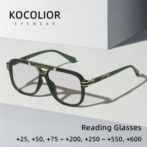 Imagen 1 del producto KOCOLIOR, nuevo diseño de marca, gafas de presbicia verdes TR90 de doble haz a la moda para mujeres y hombres, gafas antirayos azules con montura grande