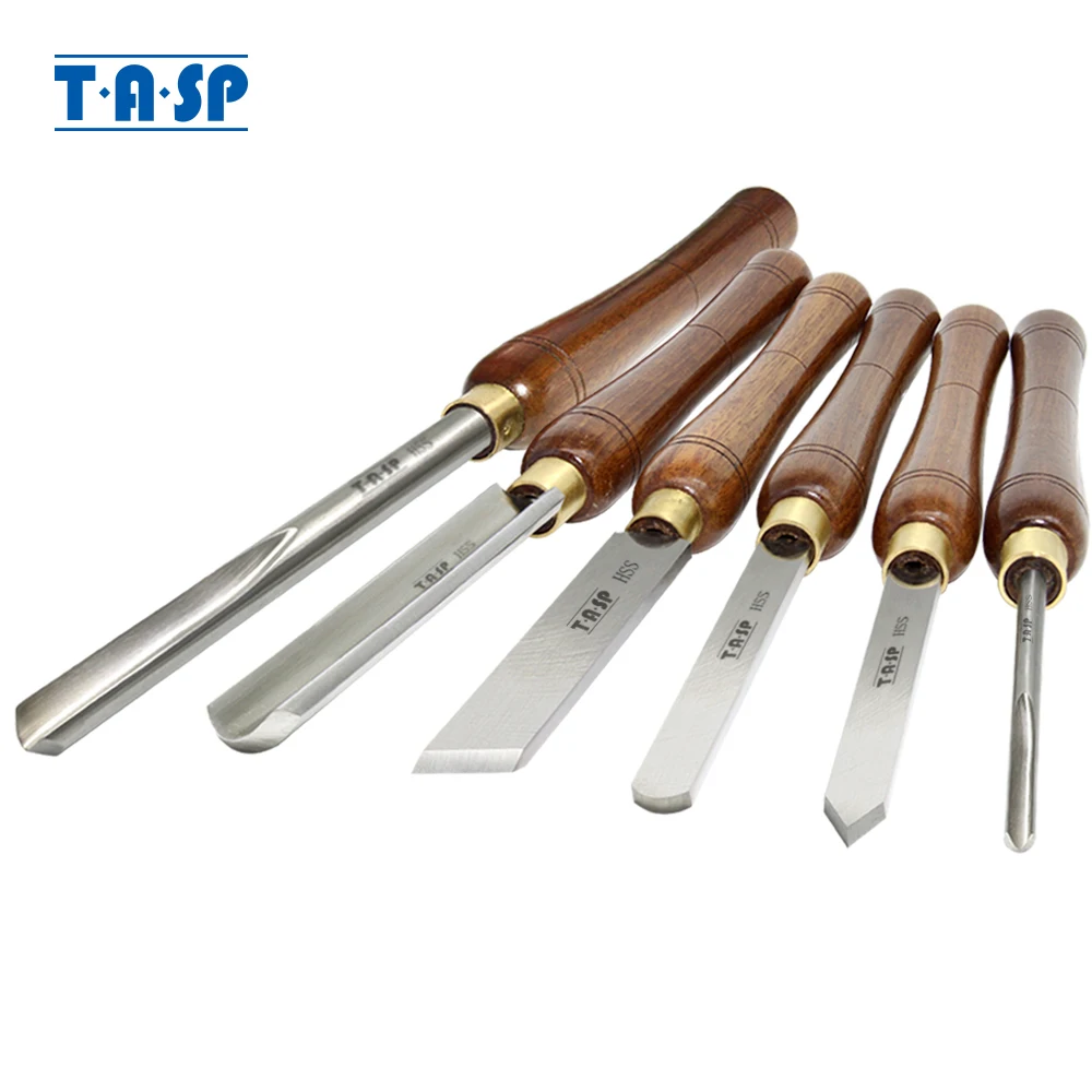 TASP 6pcs HSS Woodturning Tools Set Spindle Roughing Bowl Gouge Parting Tool Scraper Skew Chisel for Woodworking Turning Lathe