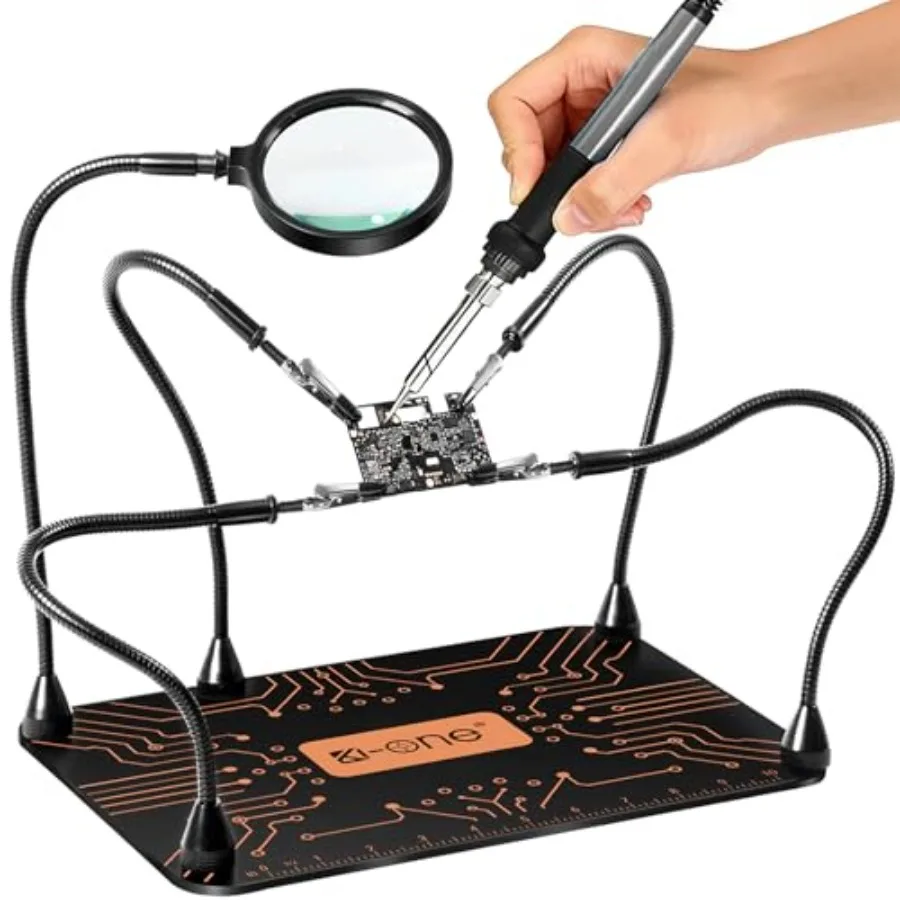 

Паяльная станция-третья рука с увеличительным стеклом и 4 держателями для паяльных инструментов