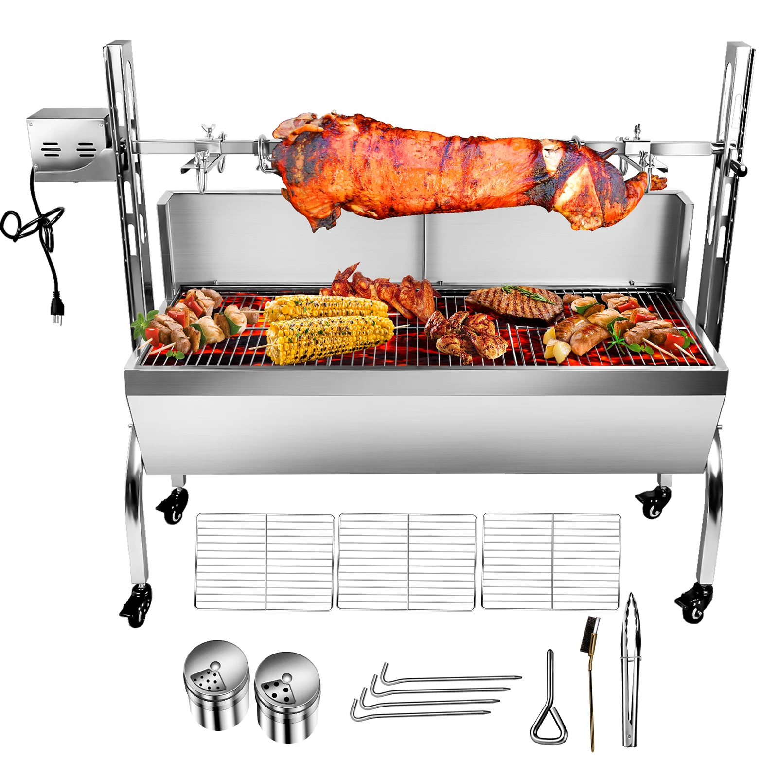 

Custom Large Stainless Steel Spit Roaster 80kg Motor Charcoal Rotisserie BBQ Grill