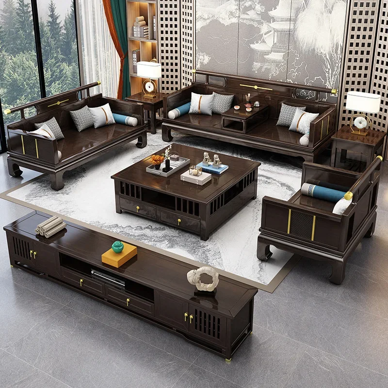 

New Chinese Style Solid Wood Sofa Combination Classical Arhat Bed Living Room Villa Furniture