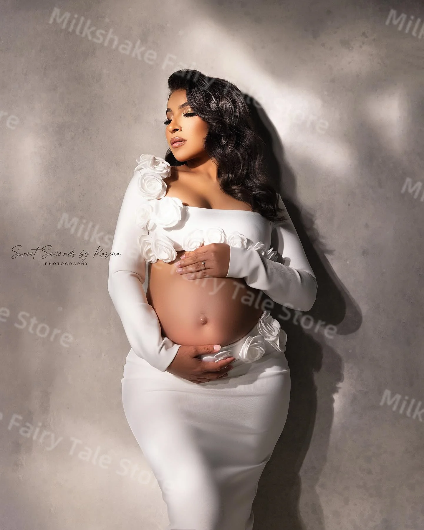 White Mermaid Prom Dresses Flowers Appliqued Women Pregnancy Photo Maternity Robes Floor Length Customized Baby Shower Gowns