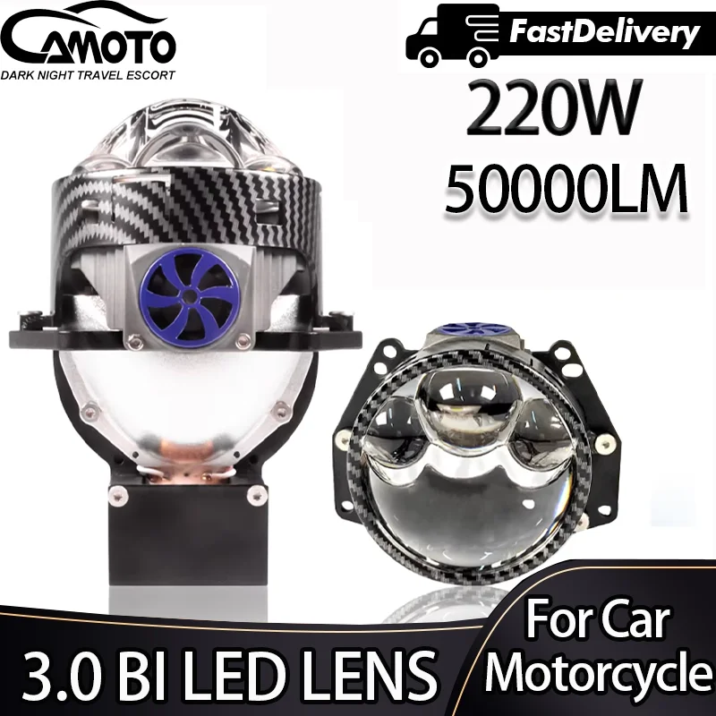 CAMOTO 3 Inch Bi LED Laser Projector Lens with Copper Teeth and Dual Fans for Car Headlight Retrofit