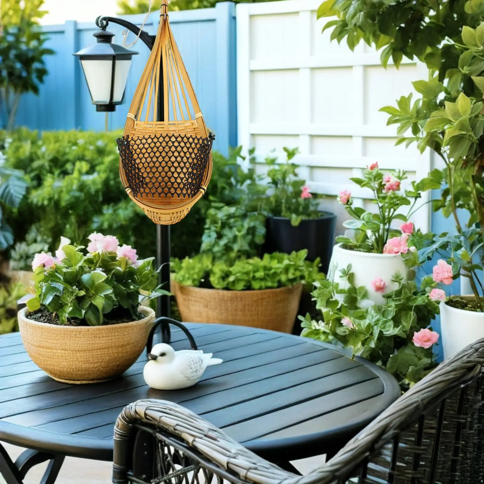 

3Pcs Hanging Orchid Pot Set Bamboo Woven Decorative Hanging Basket Metal Hook Wall Flower Planter Space-Saving Garden Balcony