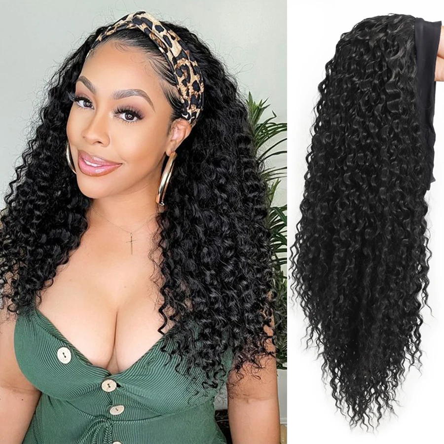 

Long Kinky Curly Headband Wigs Synthetic Ice Headband Wig For Women Afro Curly Water Wave Organic Fiber Hair
