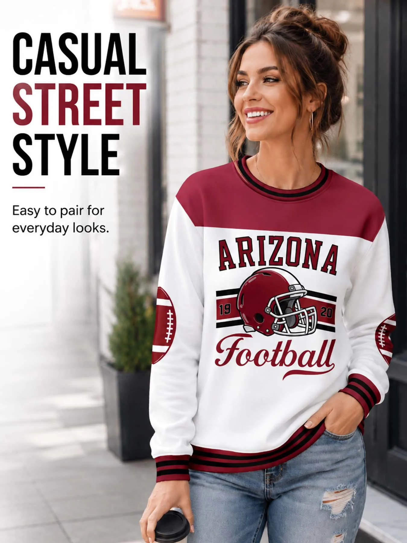 Custom Arizona City Sweatshirt for Women, Personalized Name Number Logo Crewneck Sweatshirt, Game Day Football Sweatshirt