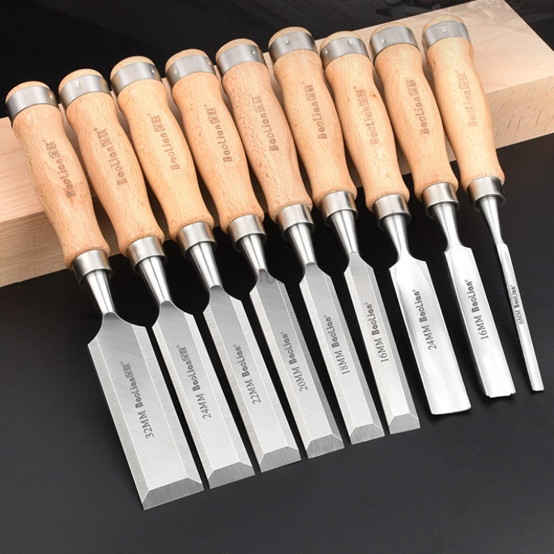 Chromium Vanadium Steel Professional Woodworking Chisel Flat Shovel Semi-circular Beech Wood Handle Woodworking Carving Tool Set