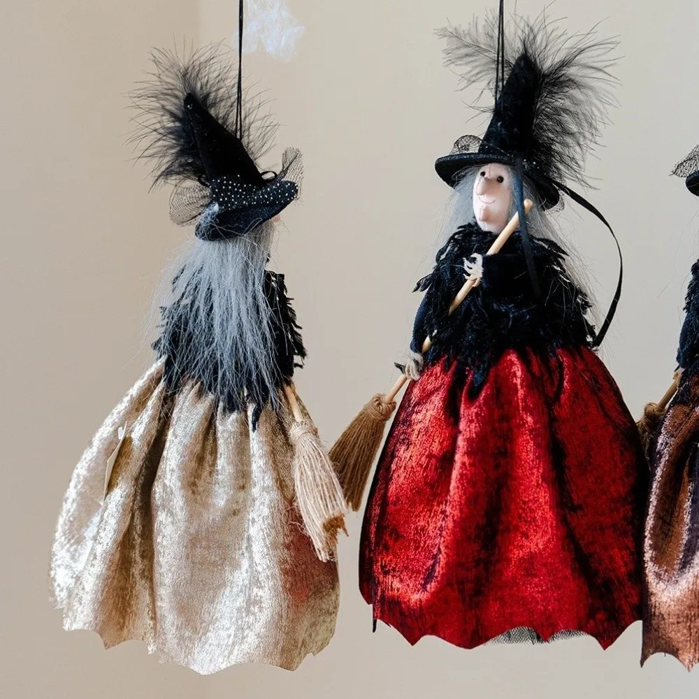 Vintage Feather Halloween Witch Pendant Funny Shiny Velvet Cute Apron Witch Pendant Handmade