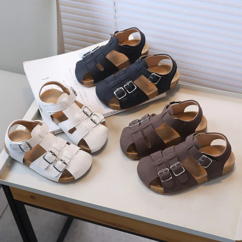 

Summer Retro Kids Causal Girls Gladiator Sandals Anti-kick Simple Boys Flat Shoes Fashion Woven Style Children's Beach Sandals