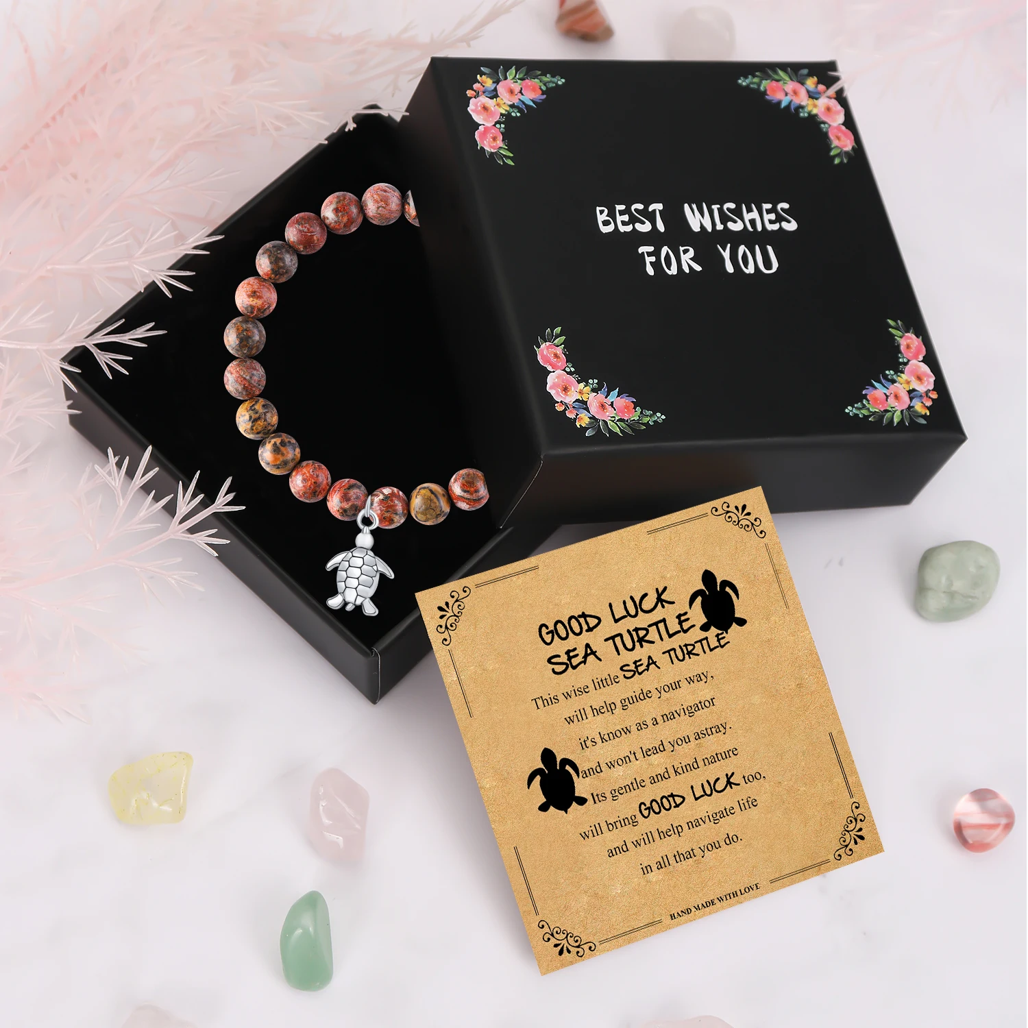 1PC Ideal Christmas Gift, Sea Turtle Luckly Bracelet with Gift Box Blessing Card, Fine Tutle Bracelet Gifts give Turtle Lovers