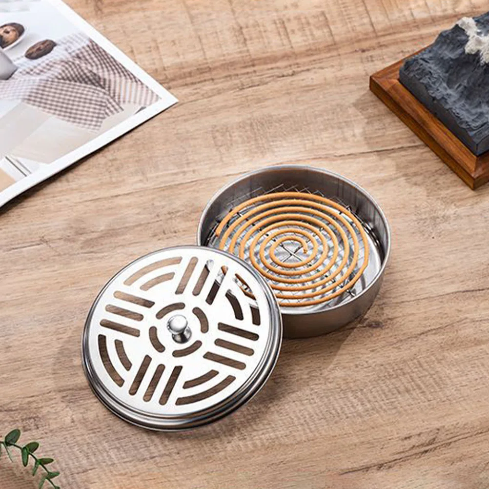 

4Pcs Case Stainless Steel Round Hollow Holder Fireproof Incense Box for Bedroom Living Room Balcony