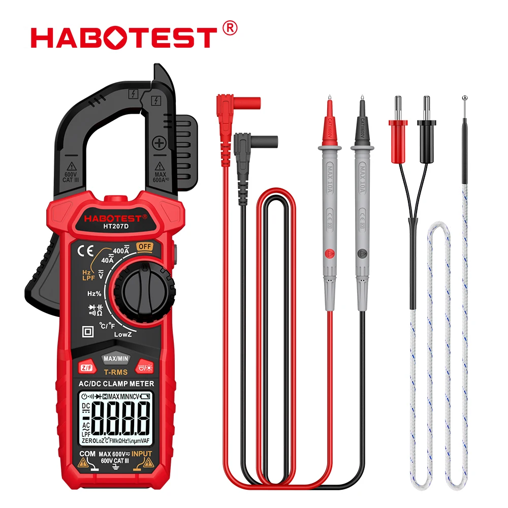 HABOTEST HT207 Digital Clamp Meter 600V 400A Multimeter Voltmeter Pinza Amperimetrica True RMS Capacitance NCV Ohm Hz Tester