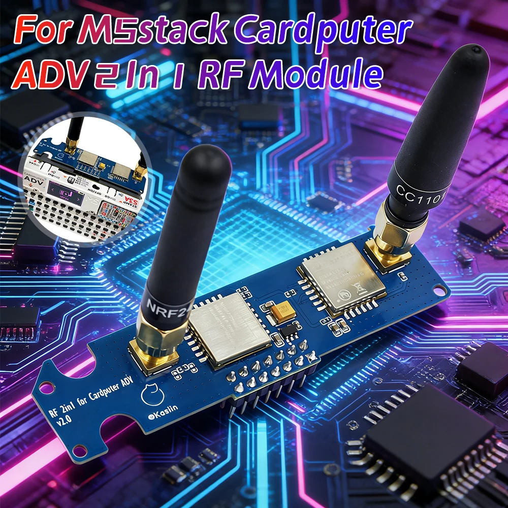 

2-in-1 RF Development Board for M5Stack Cardputer ADV, Compatible with NRF24 & CC1101, Stable 2.4GHz & 433MHz Auto Switching