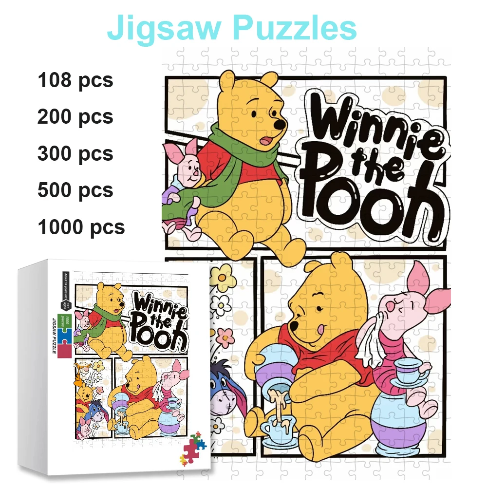 

Пазлы Disney с Винни-Пухом, 108/200/300/500/1000 шт., мультяшные пазлы для детей, игрушки ручной работы для раннего образования