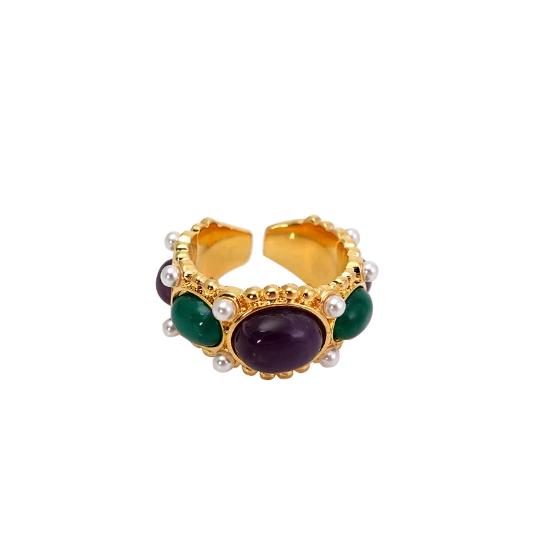 

Medieval ring popular retro agate open ring light luxury high sense natural stone pearl index finger ring
