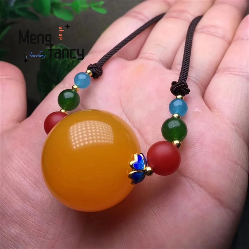 

Amber Tower Chain, Chicken Oil Yellow Tower Chain, Old Amber Round Bead Necklace, Men's And Women's Amber Sweater Chain Elegant