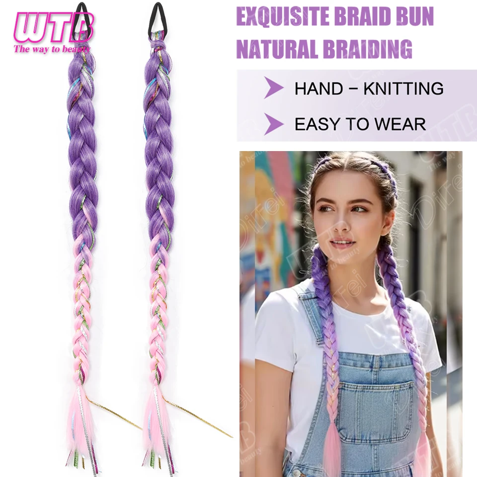 Gradient Braid Synthetic Wig with Elastic Band Style Mixed Color Rope Gradient Braid Ponytail Wig Suitable for Festive Events
