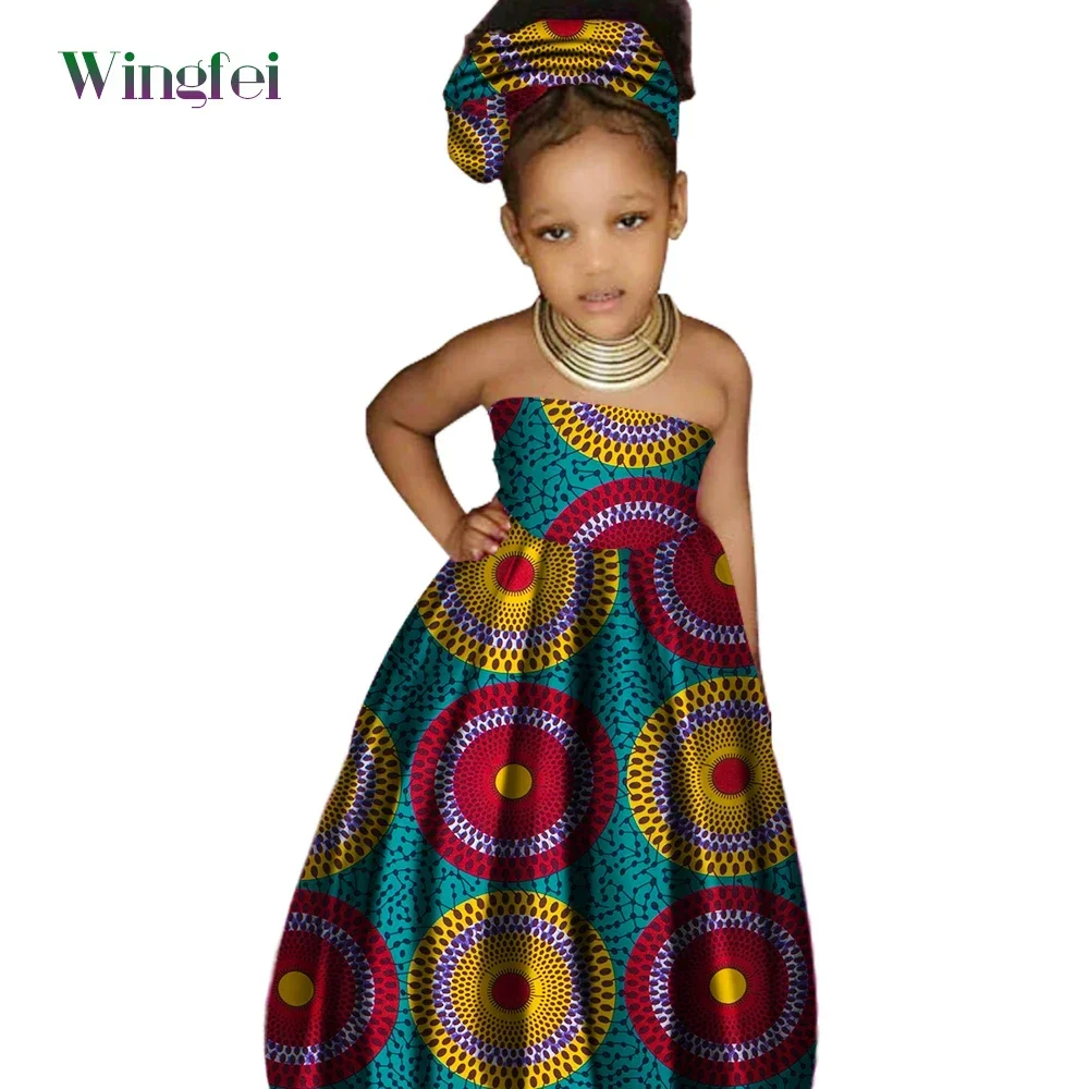 African cute Kid\'s Clothing Girl\'s Dashiki Traditional 100%wax Cotton Print Clothing Africa Print Natural Children Dresses WYT62