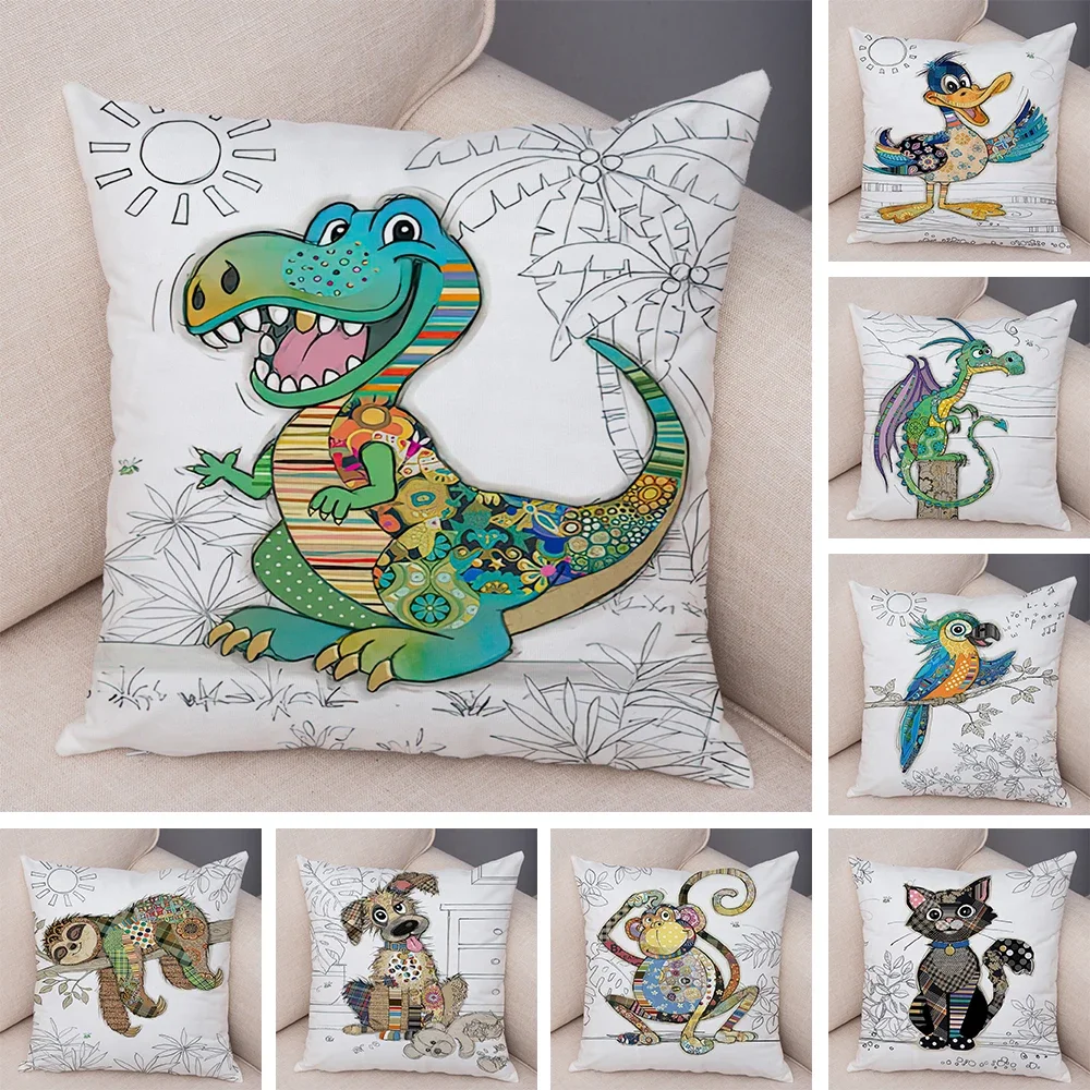 Double Print Decor Animal Pillowcase Soft Plush Pillow Case for Sofa Home Car Dog Cat Crocodile Dinosaur Panda Cushion Cover