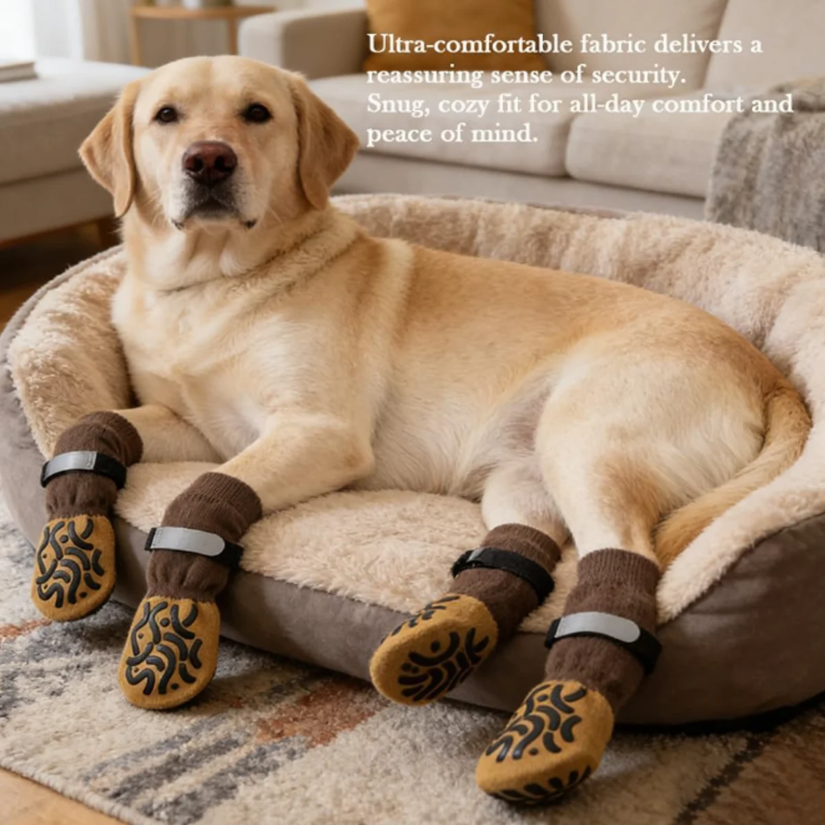 4 Pcs Waterproof Anti-slip Dog Socks, Suitable For Dogs & Cats Indoor Outdoor Wear Designed For Don't Like Shoes And Older Pets view 5