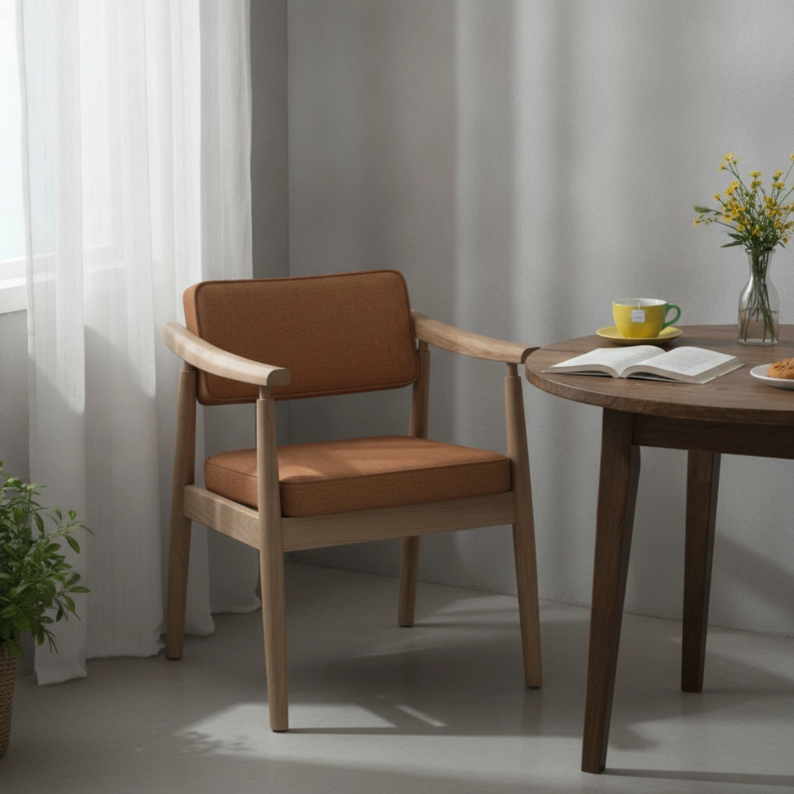 Wooden Armchair Minimalist Chair with Wooden Armrests Upholstered Armchair Modern Chair with Armrests Long-Lasting