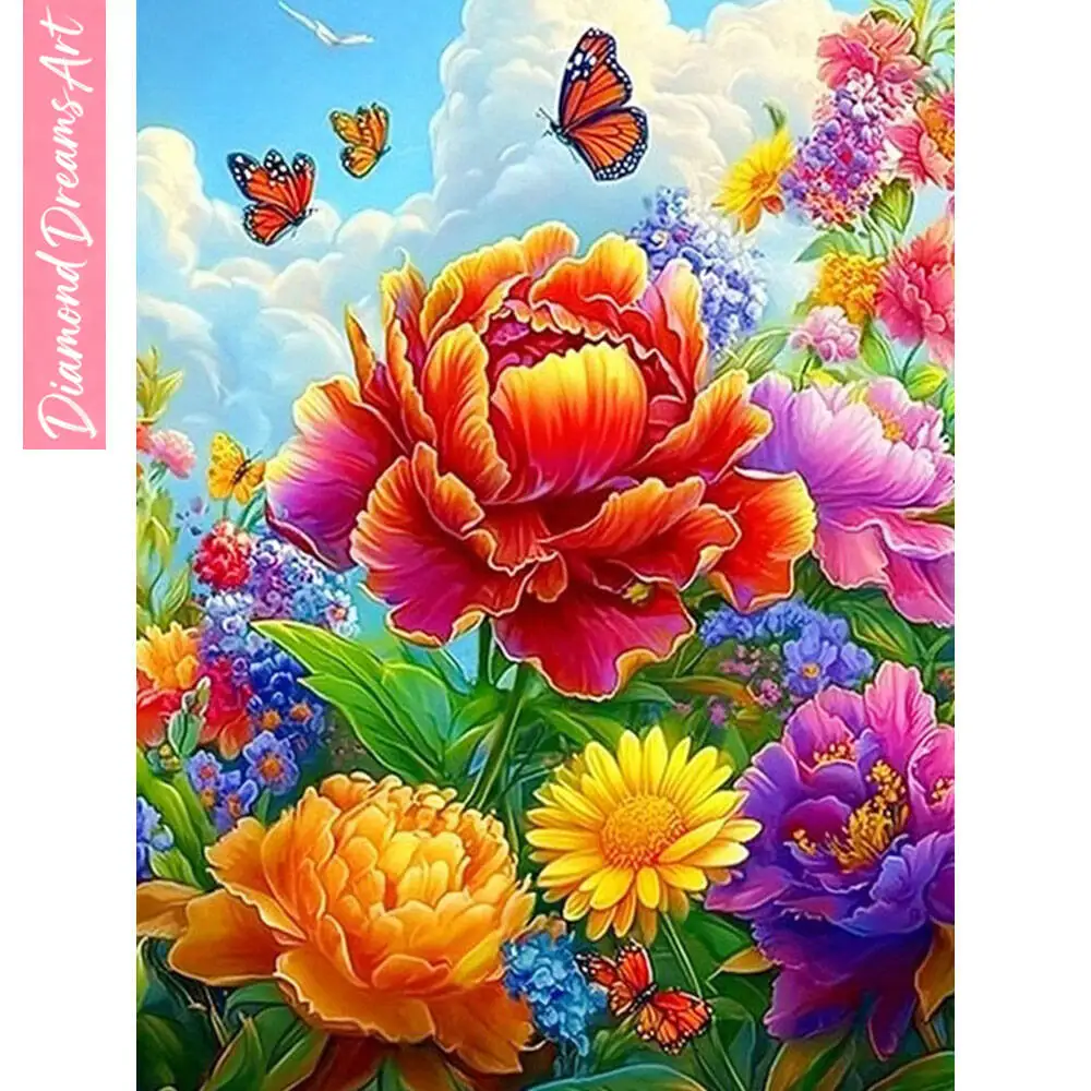 

Full Drill Diamond Painting Colorful Flower Landscape 5D DIY Rhinestones Mosaic Art Butterfly Decorative Paintings,frameless