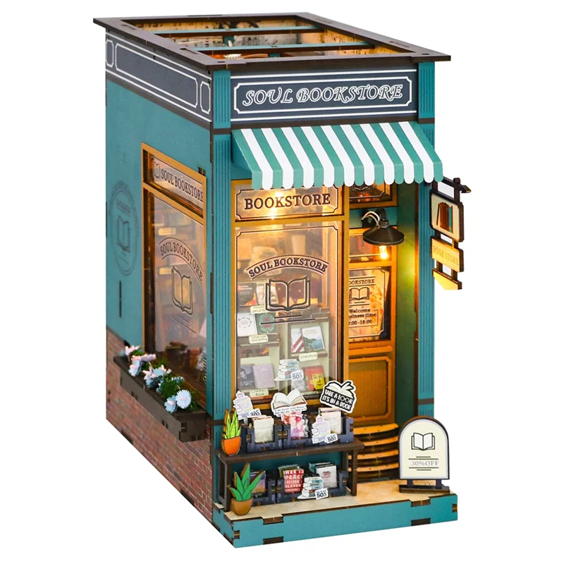 

AINY-DIY книжный уголок комплект 3D деревянная головоломка книжная полка вставка Декор DIY мини-модель дома книжная полка вставка подставка для книг здание